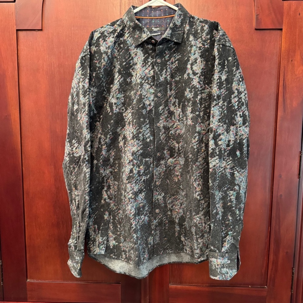 MIZUMI COUTURE SHIRT Black MULTI Color Textured Modern Fit Size XL